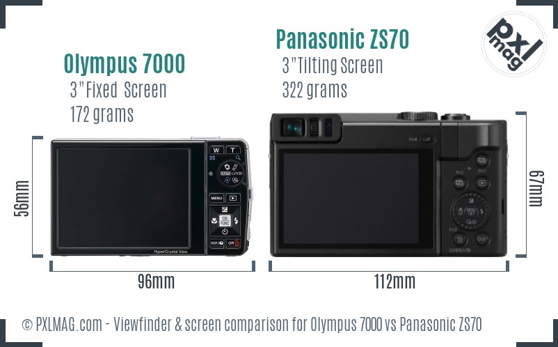 Olympus 7000 vs Panasonic ZS70 Screen and Viewfinder comparison