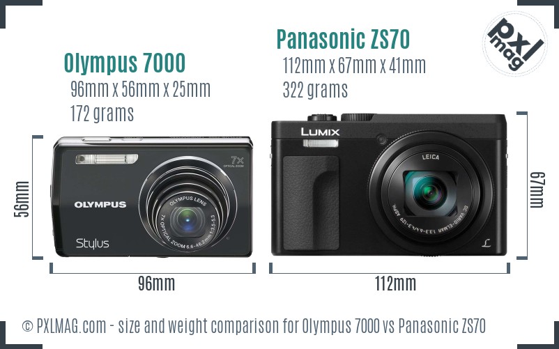 Olympus 7000 vs Panasonic ZS70 size comparison