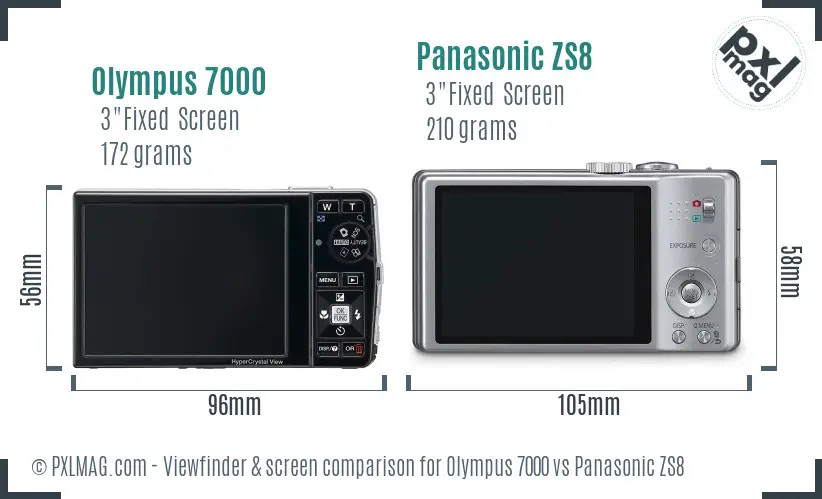 Olympus 7000 vs Panasonic ZS8 Screen and Viewfinder comparison