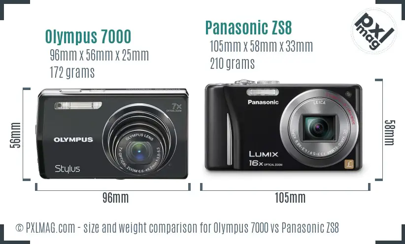 Olympus 7000 vs Panasonic ZS8 size comparison