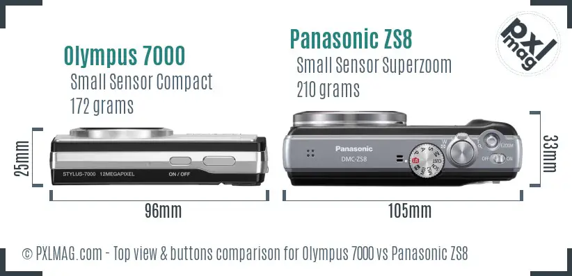 Olympus 7000 vs Panasonic ZS8 top view buttons comparison