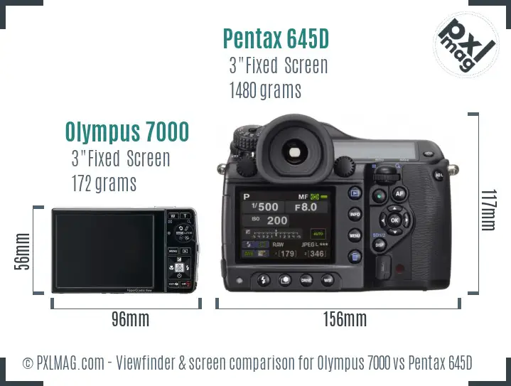 Olympus 7000 vs Pentax 645D Screen and Viewfinder comparison