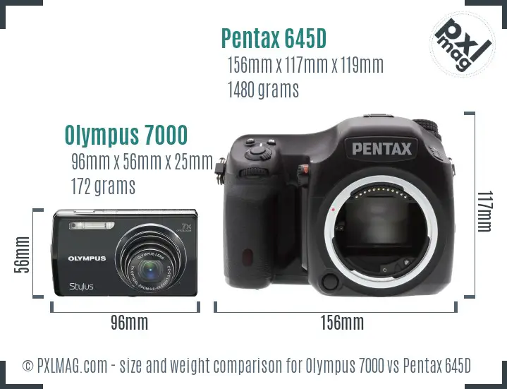 Olympus 7000 vs Pentax 645D size comparison