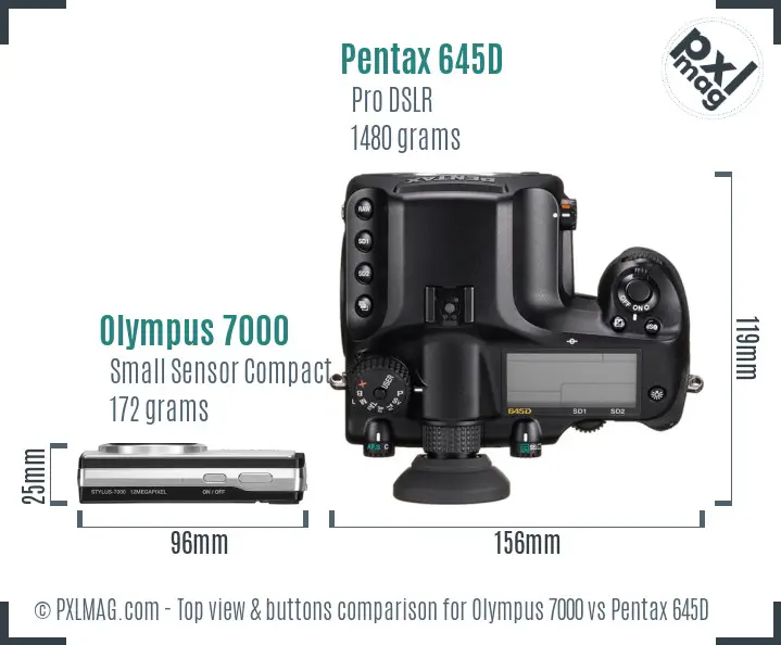 Olympus 7000 vs Pentax 645D top view buttons comparison