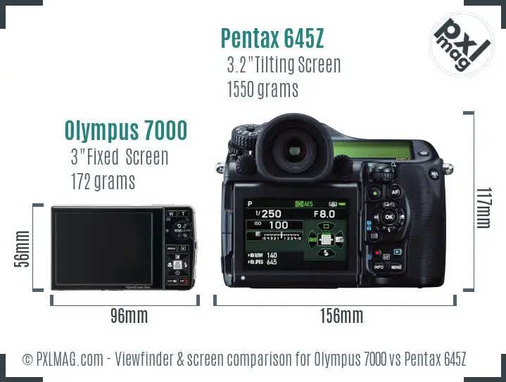 Olympus 7000 vs Pentax 645Z Screen and Viewfinder comparison