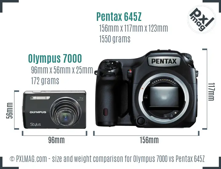 Olympus 7000 vs Pentax 645Z size comparison