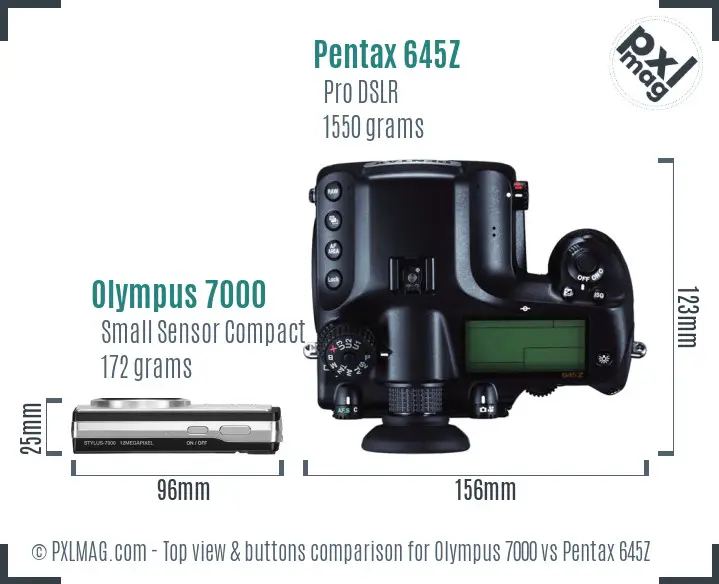 Olympus 7000 vs Pentax 645Z top view buttons comparison