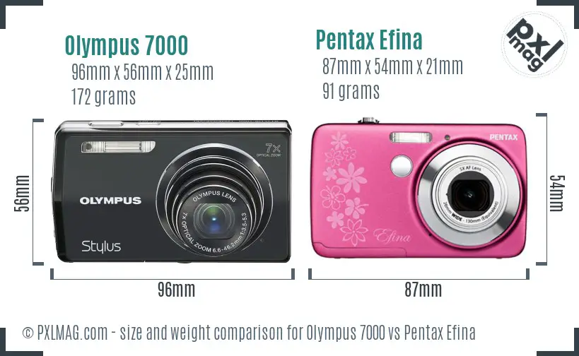 Olympus 7000 vs Pentax Efina size comparison