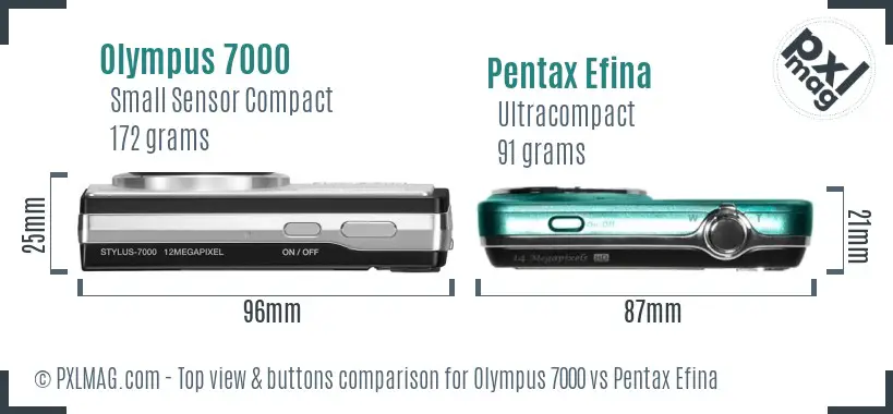 Olympus 7000 vs Pentax Efina top view buttons comparison