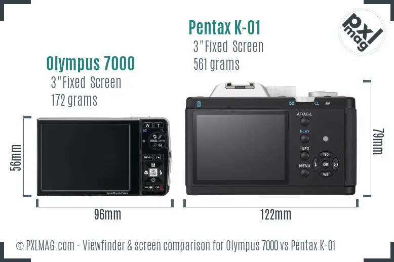 Olympus 7000 vs Pentax K-01 Screen and Viewfinder comparison