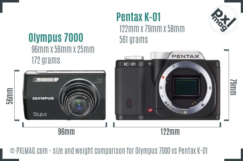 Olympus 7000 vs Pentax K-01 size comparison