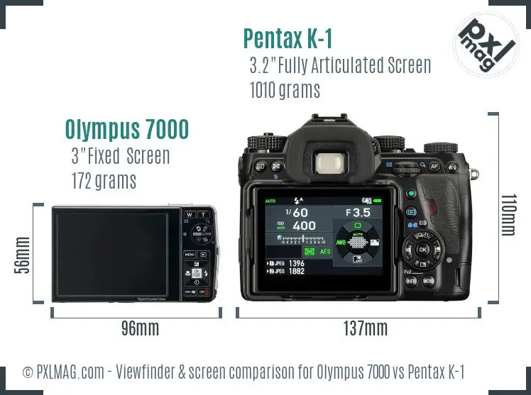 Olympus 7000 vs Pentax K-1 Screen and Viewfinder comparison