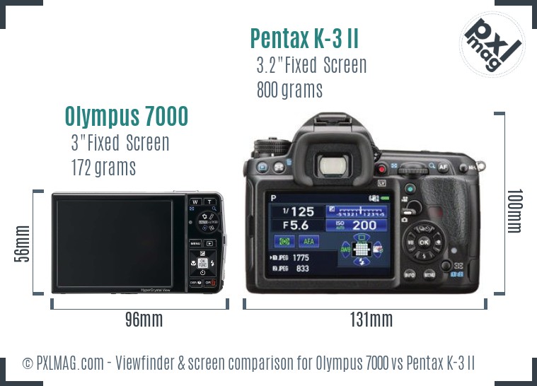 Olympus 7000 vs Pentax K-3 II Screen and Viewfinder comparison