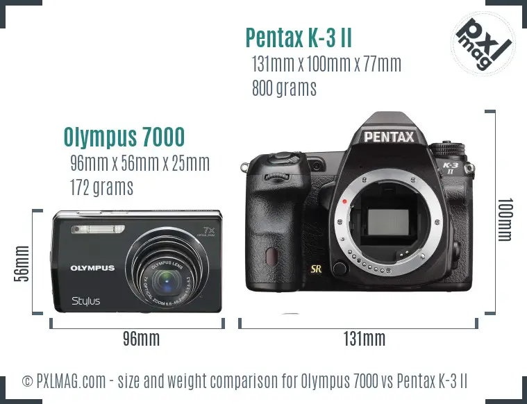 Olympus 7000 vs Pentax K-3 II size comparison