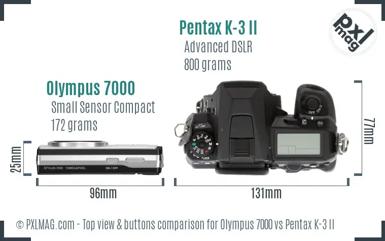 Olympus 7000 vs Pentax K-3 II top view buttons comparison