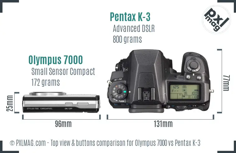 Olympus 7000 vs Pentax K-3 top view buttons comparison