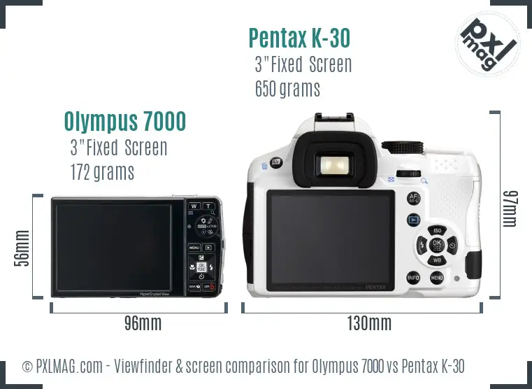 Olympus 7000 vs Pentax K-30 Screen and Viewfinder comparison