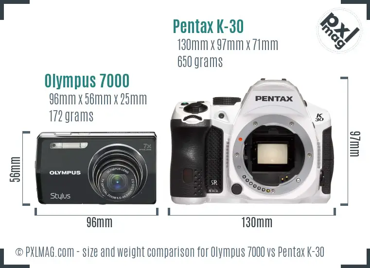 Olympus 7000 vs Pentax K-30 size comparison