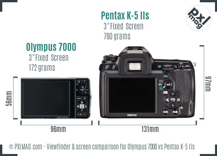 Olympus 7000 vs Pentax K-5 IIs Screen and Viewfinder comparison