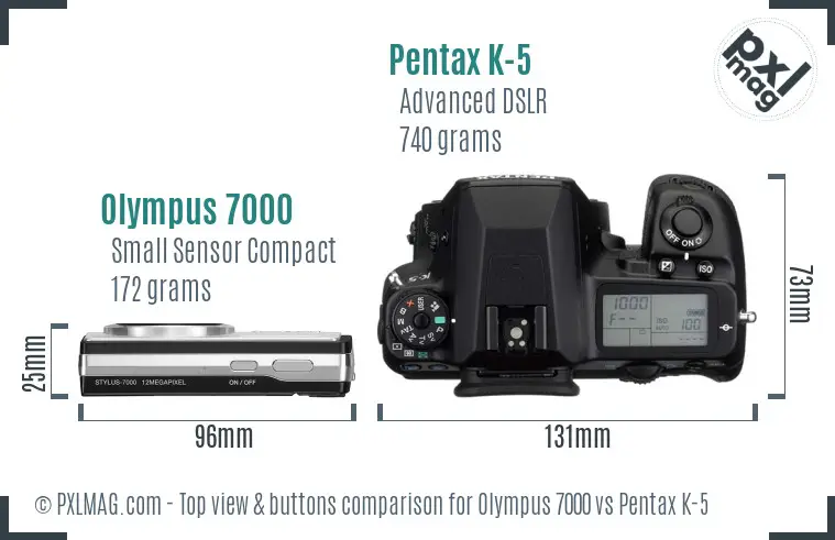Olympus 7000 vs Pentax K-5 top view buttons comparison