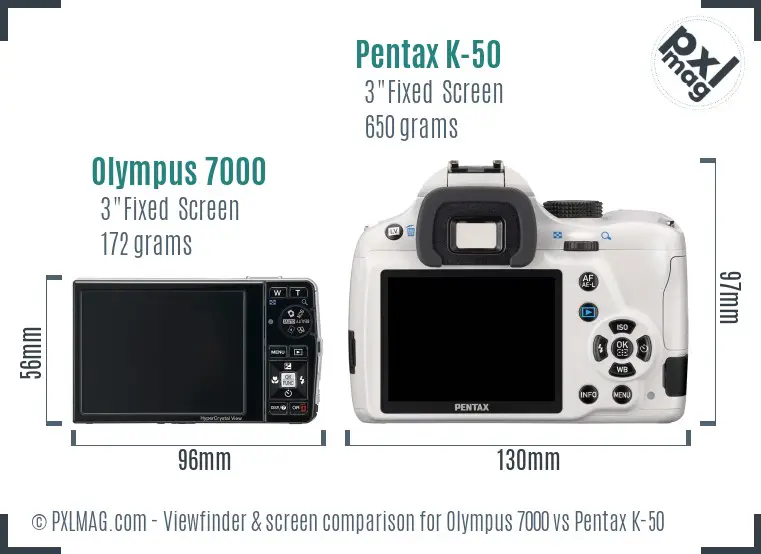 Olympus 7000 vs Pentax K-50 Screen and Viewfinder comparison