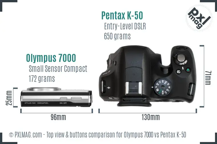 Olympus 7000 vs Pentax K-50 top view buttons comparison