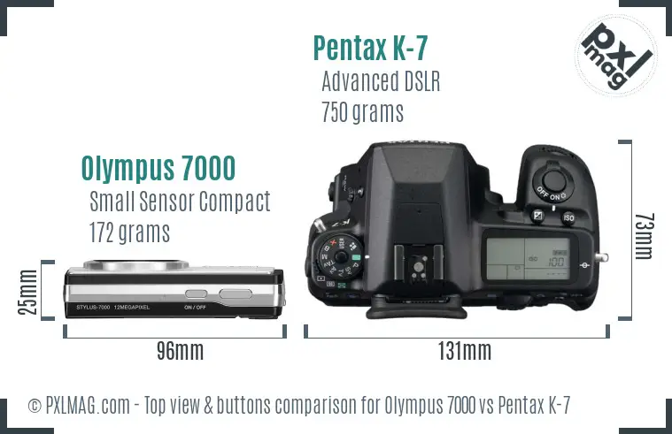 Olympus 7000 vs Pentax K-7 top view buttons comparison
