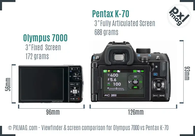 Olympus 7000 vs Pentax K-70 Screen and Viewfinder comparison