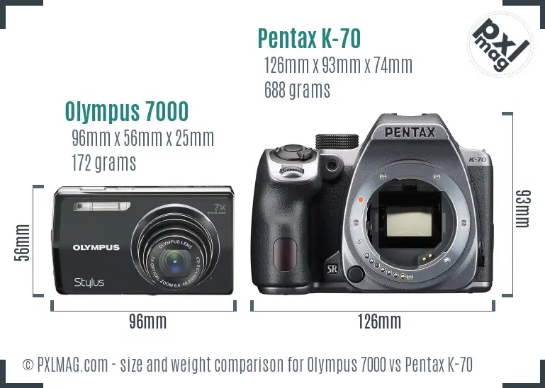 Olympus 7000 vs Pentax K-70 size comparison