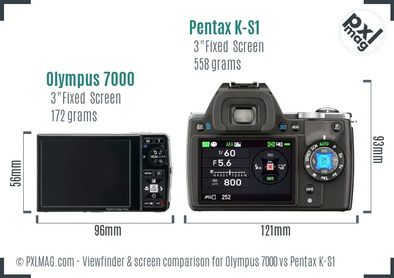 Olympus 7000 vs Pentax K-S1 Screen and Viewfinder comparison