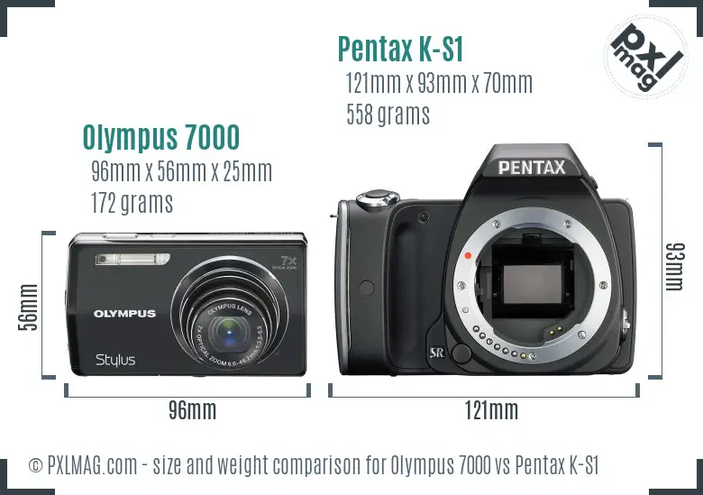 Olympus 7000 vs Pentax K-S1 size comparison