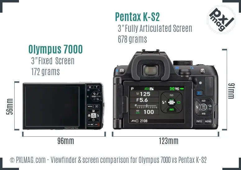 Olympus 7000 vs Pentax K-S2 Screen and Viewfinder comparison