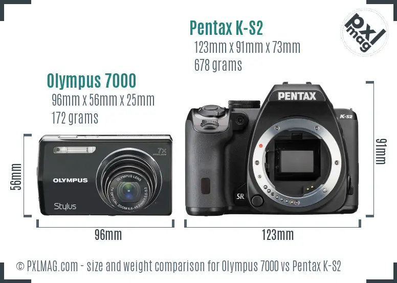 Olympus 7000 vs Pentax K-S2 size comparison