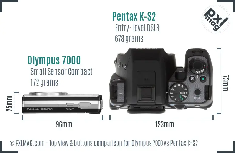 Olympus 7000 vs Pentax K-S2 top view buttons comparison