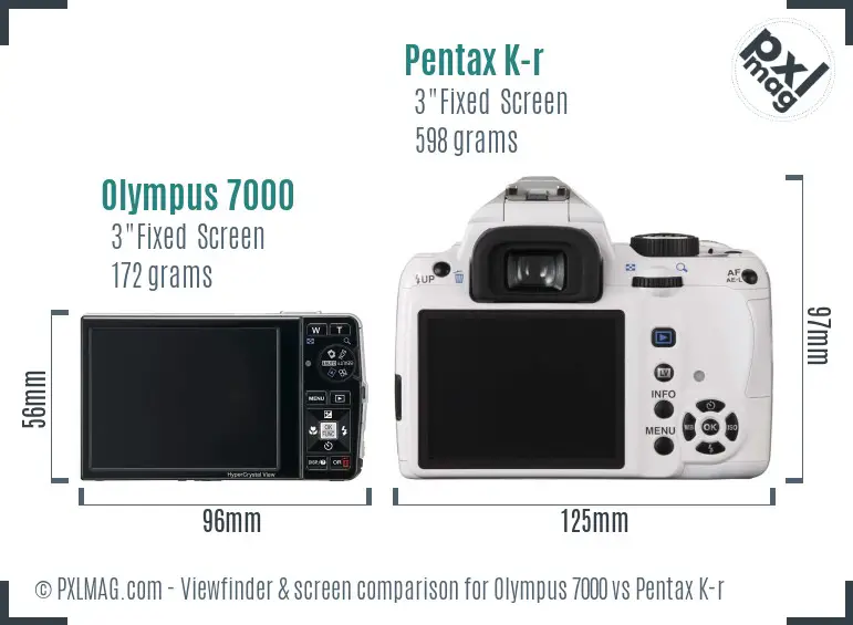 Olympus 7000 vs Pentax K-r Screen and Viewfinder comparison