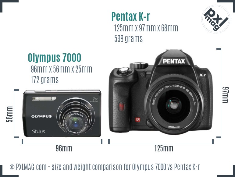 Olympus 7000 vs Pentax K-r size comparison
