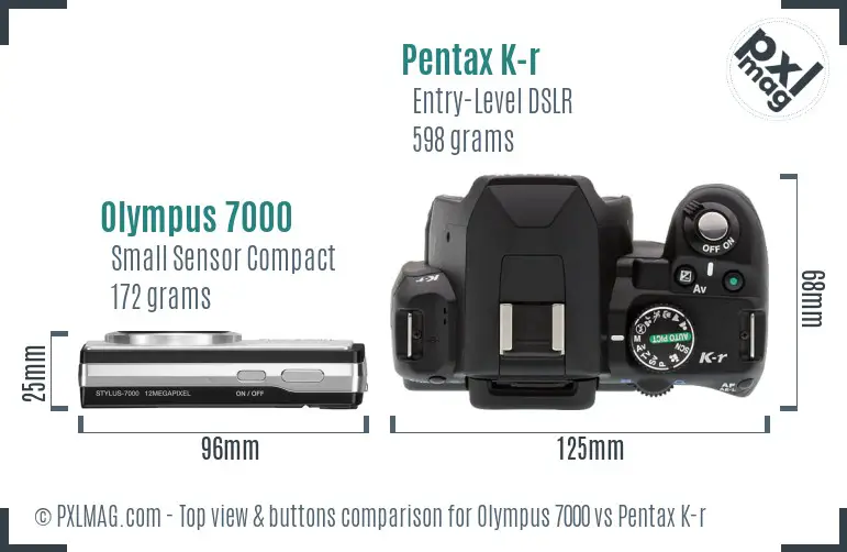 Olympus 7000 vs Pentax K-r top view buttons comparison