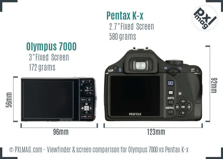 Olympus 7000 vs Pentax K-x Screen and Viewfinder comparison