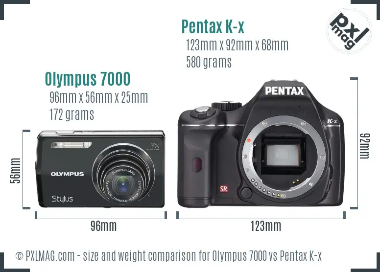 Olympus 7000 vs Pentax K-x size comparison