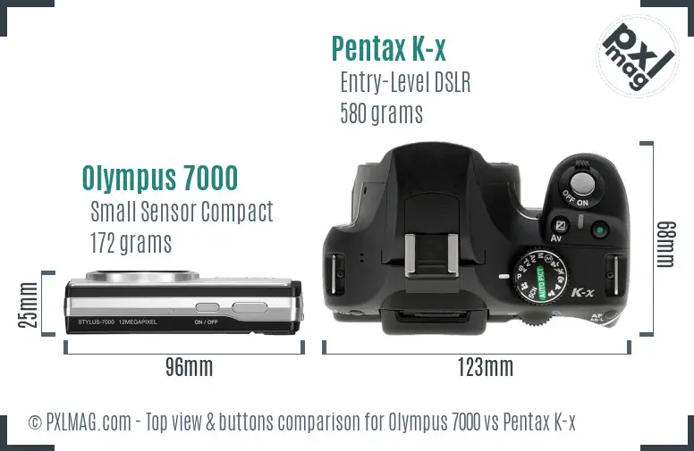 Olympus 7000 vs Pentax K-x top view buttons comparison