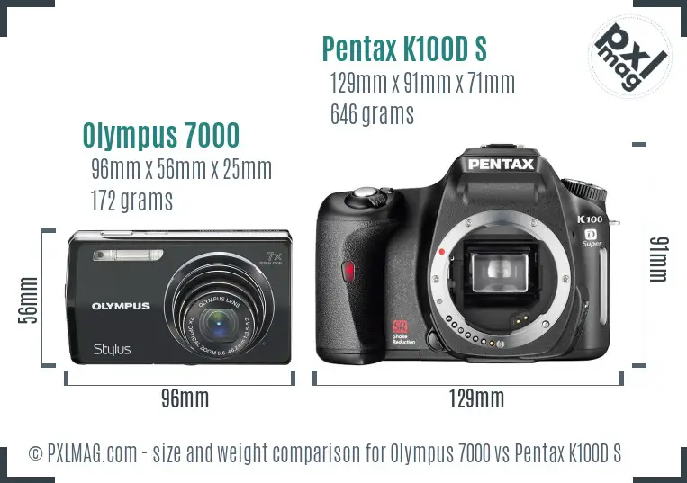 Olympus 7000 vs Pentax K100D S size comparison