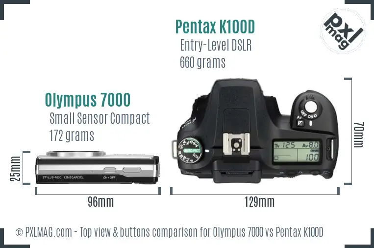 Olympus 7000 vs Pentax K100D top view buttons comparison