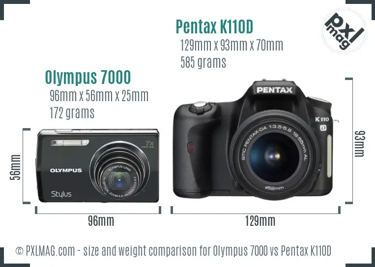 Olympus 7000 vs Pentax K110D size comparison