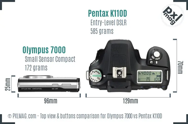 Olympus 7000 vs Pentax K110D top view buttons comparison