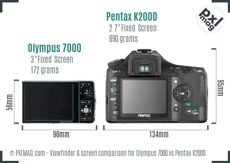 Olympus 7000 vs Pentax K200D Screen and Viewfinder comparison