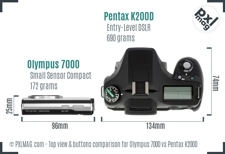 Olympus 7000 vs Pentax K200D top view buttons comparison