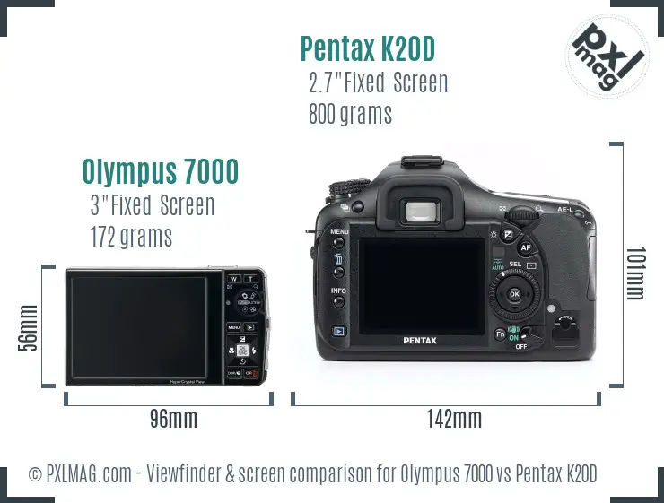 Olympus 7000 vs Pentax K20D Screen and Viewfinder comparison