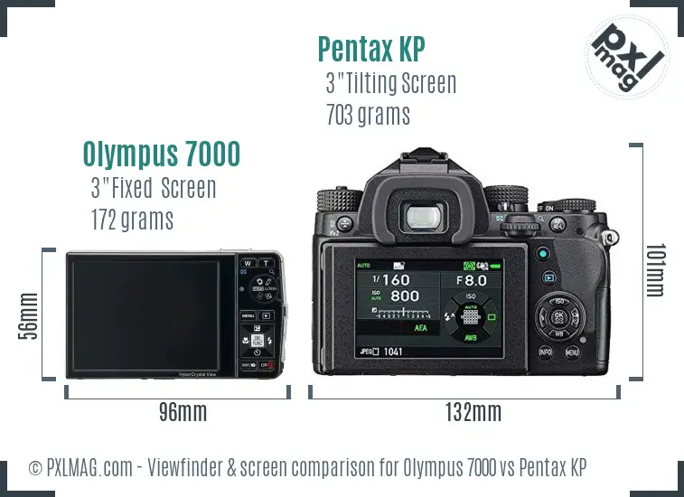 Olympus 7000 vs Pentax KP Screen and Viewfinder comparison