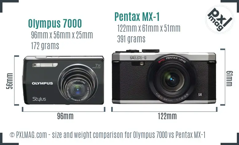 Olympus 7000 vs Pentax MX-1 size comparison