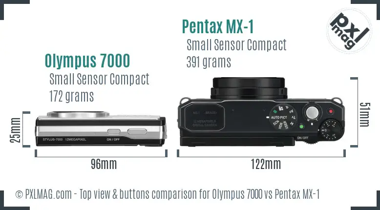 Olympus 7000 vs Pentax MX-1 top view buttons comparison